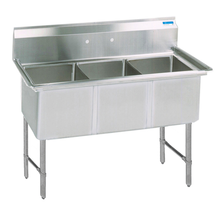BK RESOURCES 20.8125 in W x 50 in L x Free Standing, Stainless Steel, Three Compartment Sink BKS-3-15-14S